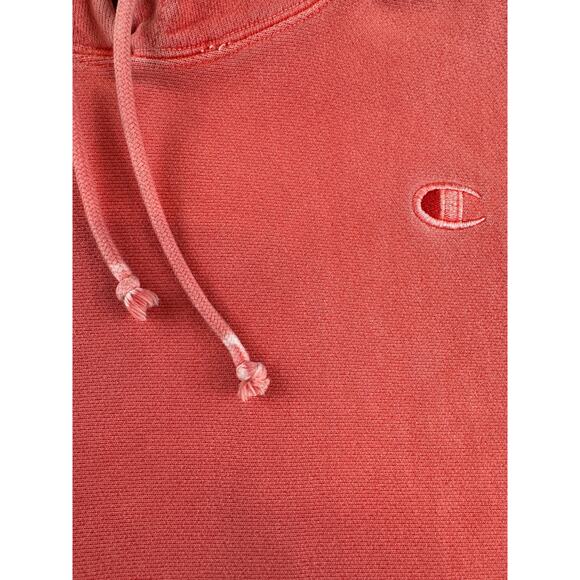 VTG Champion Coral Unisex Hoodie Sz Medium Heavyweight Stonewash Logo spellout - Picture 4 of 11